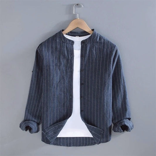 Striped linen long-sleeved shirt