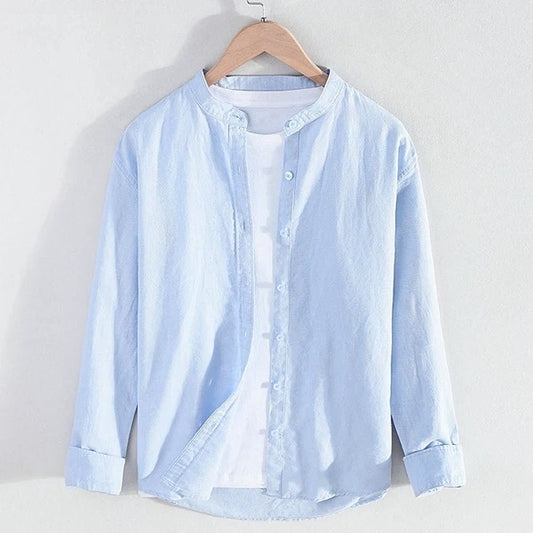 men's Stand Collar cotton linen long-sleeved shirt