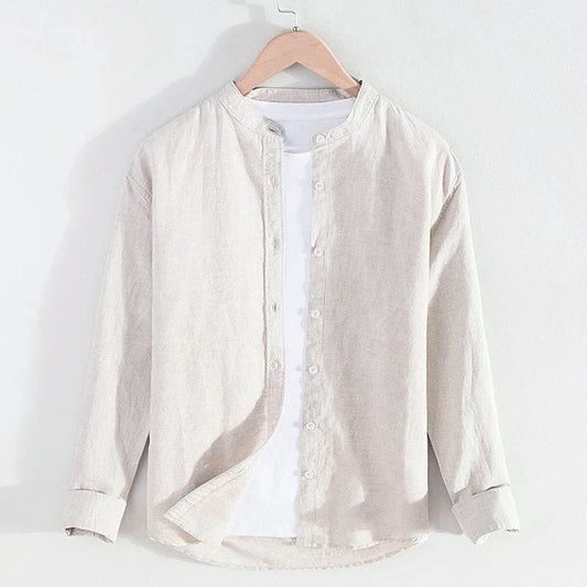 men's Stand Collar cotton linen long-sleeved shirt
