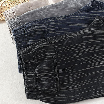 Men's Striped Drawstring Elastic Waist Casual Shorts