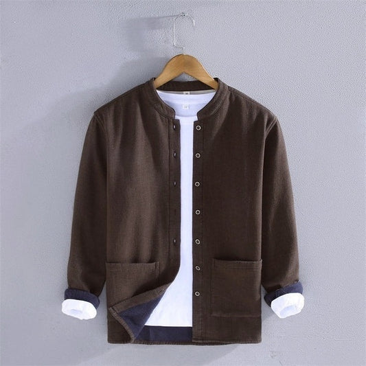 Stand Collar fleece long-sleeved shirt