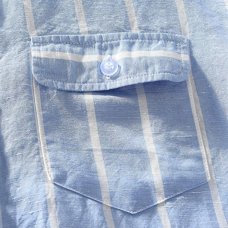 Striped Linen Long Sleeve Shirt - Casual Slim Fit