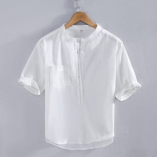 Vintage stand collar linen shirt - three-quarter sleeves